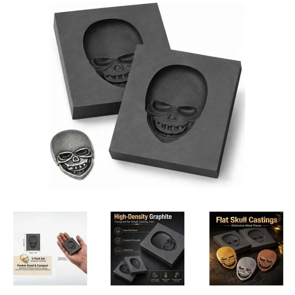 Skull Shape Graphite Ingot Mold 2Pcs High-Density Melting Casting for Gold